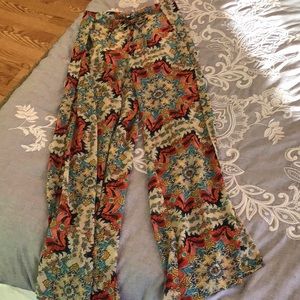 Boho print high slit legged pants